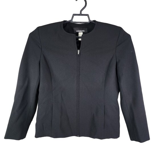 Womens Black Jones New York Platinum Blazer Full Zip Long Sleeve Size 10 - Picture 1 of 11